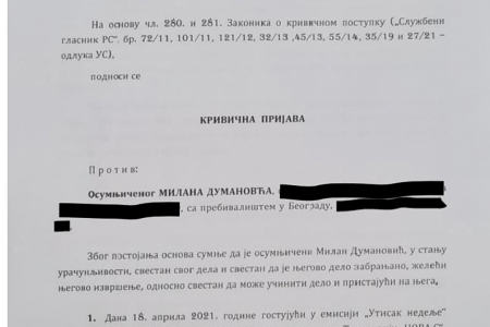 BIA PODNELA KRIVIČNU PRIJAVU PROTIV MILANA DUMANOVIĆA