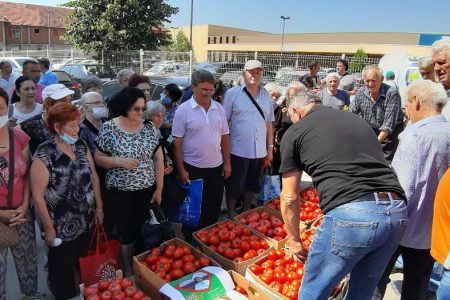 PROIZVOĐAČI PARADAJZA U LESKOVCU ZBOG NISKE OTKUPNE CENE ODRŽALI PROTEST, GRAĐANIMA DELILI PARADAJZ