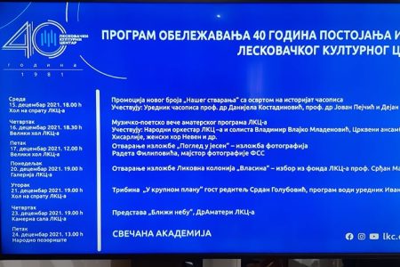 LESKOVAČKI KULTURNI CENTAR NA SVEČAN NAČIN OBELEŽIĆE 40 GODINA USPEŠNOG POSTOJANJA I RADA